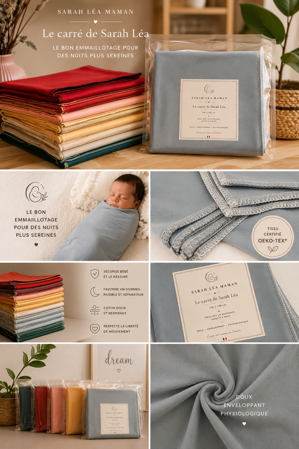 Le Carré de Sarah Léa™ – Couverture d’Emmaillotage Bébé Premium