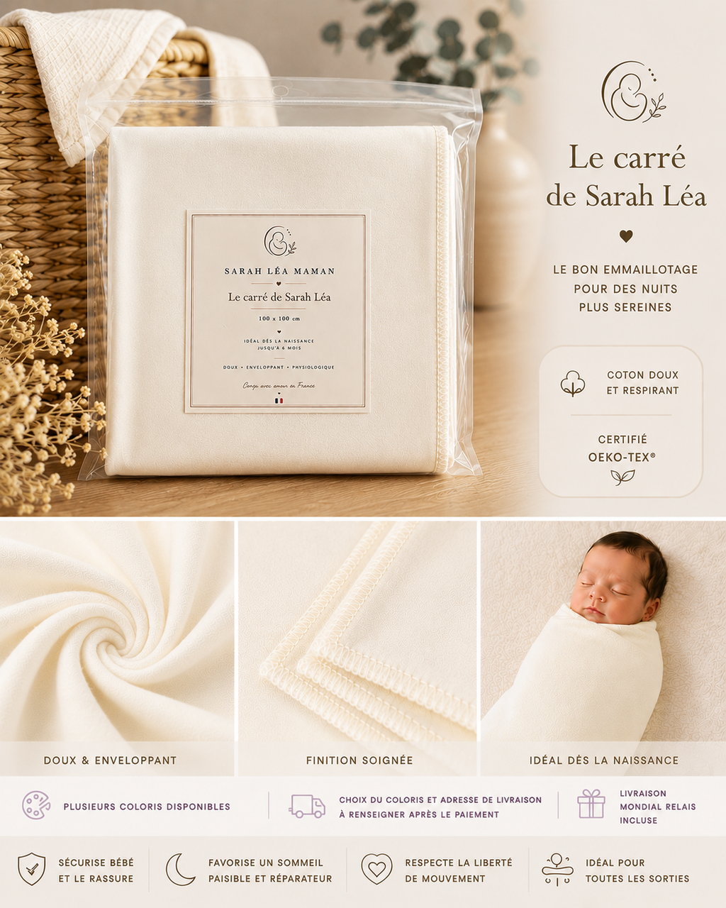 Pack Naissance 2 – Débardeur de portage + Carré de Sarah Léa™